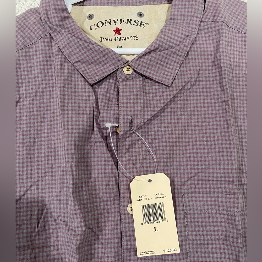 Converse x John Varvatos Checkered Grey and Purple Men's Button-Down Shirt